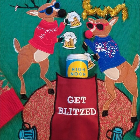 Christmas Holiday Ugly Embellished Beverage Holder Sweater - Picture 7 of 8